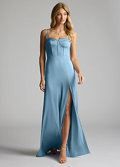 Azazie Natalie Bridesmaid Dresses Steel Blue A-Line Sweetheart Neckline Stretch Satin Dress image3