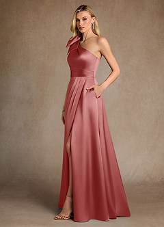 Azazie Easton Mère de la mariée Robes Robe Trapèze en Satin extensible Une épaule Antique Rose image2