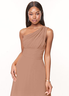Azazie Ashley Bridesmaid Dresses Champagne Rose A-Line Ruched Chiffon Dress image5