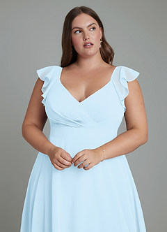 Azazie Leilani Brautjungfernkleider A-Linie Plissee Chiffon Kleid Himmelblau image11