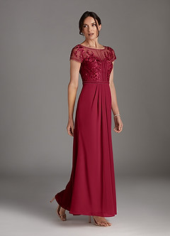 Azazie Silvia Abiti per la Madre della Sposa Abito A-Line in Chiffon Pizzo Borgogna image2