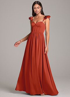 Azazie Denisse Bridesmaid Dresses Rust A-Line Ruched Stretch Satin Dress image3