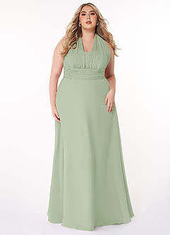 Azazie Fifi Vestidos de damas de honor Vestido de Salvia Polvorienta de Gasa de Corte en A Convertible con Sin tirantes image12