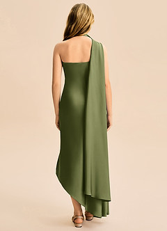 Azazie Briony Junior Etui Plissee Stretch-Satin Kleid Olivgrün image2