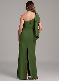 Azazie Capri Vestidos de damas de honor Vestido de Oliva de Gasa de Corte en A con Hombro unilateral image2