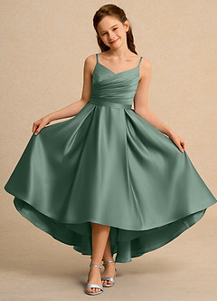 Azazie Sweets Junior Formal vestidos de niña de las flores Vestido de Eucalipto de Satin Mate de Corte En A con Plisado image4