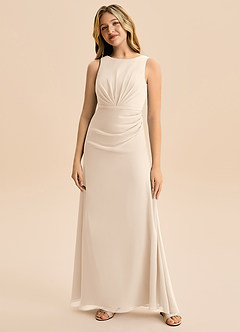 Azazie Floris Junior Robe Trapèze en Mousseline de soie Plissée Albâtre Blanc image4