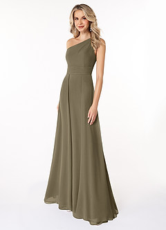 Azazie Dallas Vestidos de damas de honor Vestido de Verde Sauce de Gasa de Corte en A con Hombro unilateral image1