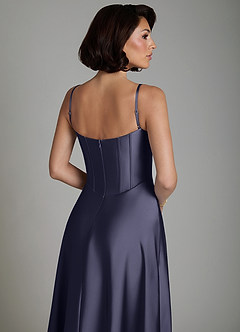 Azazie Nona Bridesmaid Dresses Stormy A-Line Pleated Stretch Satin Dress image4