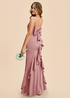 Azazie Lioren Junior Dusty Rose Sheath Bow Stretch Satin Dress image3