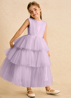 Azazie Marshmallow Flower Girl Dresses Frosted Lilac Ball-Gown Bow Tulle Dress image4