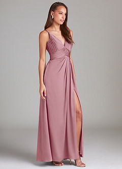 Azazie Maren Allure Bridesmaid Dresses Vintage Mauve A-Line Lace Stretch Satin Dress image4