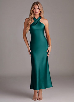 Azazie Doretta Bridesmaid Dresses Peacock Mermaid Pleated Stretch Satin Dress image1