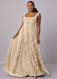 Barbie ♥ Azazie Bridesmaid Dresses Champagne A-Line with Pockets Chiffon Dress image10