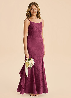 Azazie Lioren Junior Mulberry Mermaid Ruched Floral Burnout Dress image4