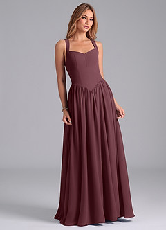 Azazie Francis 신부 들러리 드레스 A라인 코르셋 쉬폰 바닥 길이 드레스 image4