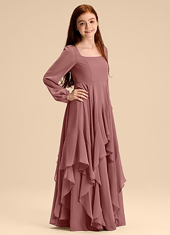 Azazie Clara Junior Robe Trapèze en Mousseline de soie Blouson Rose Du Désert image4