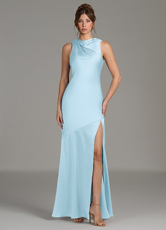 Azazie Kiara Robes de demoiselle d'honneur Robe Sirène en Satin extensible Plissée Bleu Ciel image4