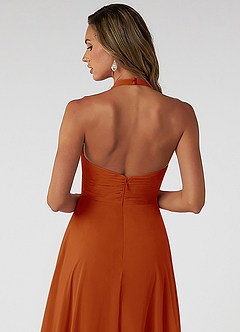 Azazie Tessie Robes de demoiselle d'honneur Robe Trapèze en Mousseline de soie Col V plissé Paprika image4