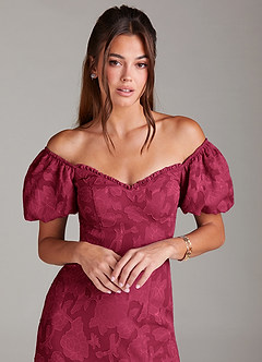 Azazie Evalina Bridesmaid Dresses Burgundy Sheath Floral Burnout Dress image2
