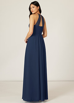 Azazie Sarah Robes de demoiselle d'honneur Robe Empire en Mousseline de soie Plissée Bleu Marine Foncé image5