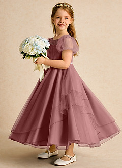 Azazie Duckie Abiti da Ragazza di Fiori Abito Principessa in Tulle Plissettato Rosa Del Deserto image4
