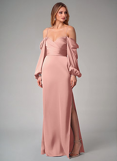 Azazie Sonata Bridesmaid Dresses Rosette Sheath Long Sleeve Stretch Satin Convertible Dress image7