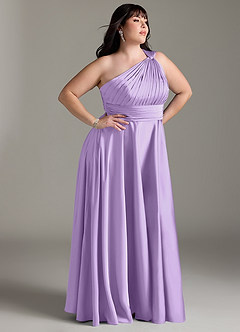 Azazie Charlize Bridesmaid Dresses Lilac A-Line One Shoulder Stretch Satin Dress image12