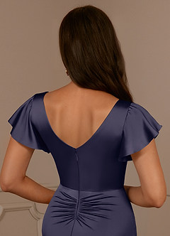 Azazie Roya Mother of the Bride Dresses Stormy Mermaid V-Neck Pleated Stretch Satin Dress image6