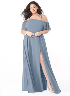 Azazie Sue Vestidos de damas de honor Vestido de Azul Polvoriento de Gasa de Corte en A Convertible con Vestidos sin tirantes image6