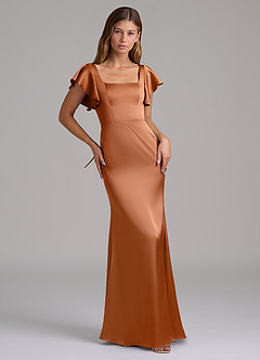 Azazie Elkie Jurken voor bruidsmeisjes Jurk van Stretch Satijn met Zeemeermin Vierkante halslijn Koper image5