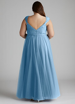 Azazie Luxi Bridesmaid Dresses Steel Blue A-Line Pleated Tulle Dress image10