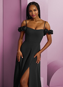 Barbie ♥ Azazie Jurken voor bruidsmeisjes Converteerbaar Jurk van Chiffon met A-Lijn Off the Shoulder Zwart image3