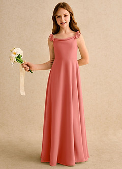 Azazie Puppy Girls Formal Flower Girl Dresses Salmon Pink A-Line Pleated Chiffon Dress image4