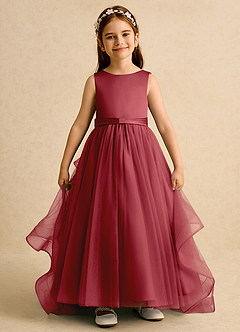 Azazie Lior Flower Girl Dresses Pomegranate Ball-Gown Pleated Tulle Dress image2
