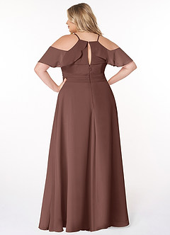 Azazie Dakota Bridesmaid Dresses Espresso A-Line V-Neck Pleated Chiffon Dress image7