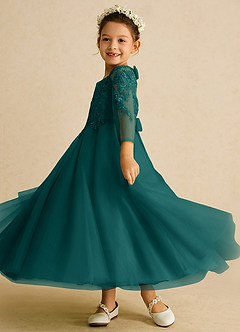 Azazie Precious Flower Girl Dresses Peacock A-Line Lace Tulle Dress image5