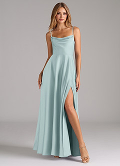 Azazie Elle Bridesmaid Dresses Mist A-Line Pleated Stretch Satin Dress image4
