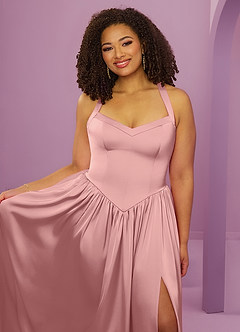 Barbie ♥ Azazie Bridesmaid Dresses Rosette A-Line with Pockets Stretch Satin Dress image13
