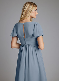 Azazie Verna Maternity Bridesmaid Dresses A-Line V-Neck Ruched Chiffon Floor-Length Dress image6