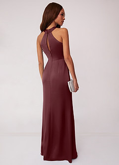 Barbie ♥ Azazie Bridesmaid Dresses Sangria Sheath Stretch Satin Dress image2