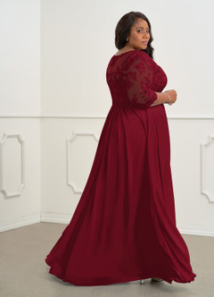 Azazie Hayek Mother of the Bride Dresses Burgundy A-Line V-Neck Lace Chiffon Dress image10