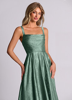 Azazie Shaude 신부 들러리 드레스 A라인 주름진 자카드 바닥 길이 드레스 image2