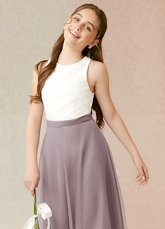 Azazie Albertine Junior A-Linie Spitze Chiffon Kleid Dämmerung image5
