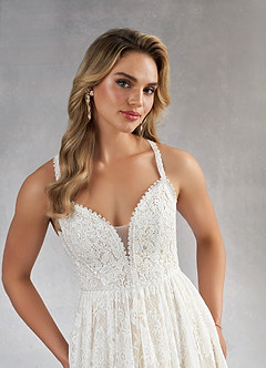 Azazie August Vestidos de novia Vestido de Blanco Diamante Champán de Encaje de Corte en A image12