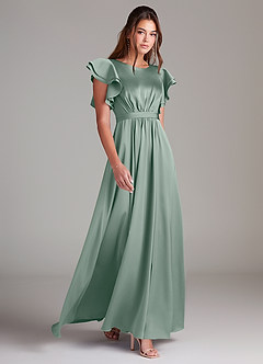 Azazie Daphne Modest Bridesmaid Dresses A-Line Ruched Stretch Satin Floor-Length Dress image3