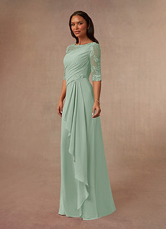 Azazie Dionysus Mother of the Bride Dresses A-Line Boatneck Lace Chiffon Floor-Length Dress image2