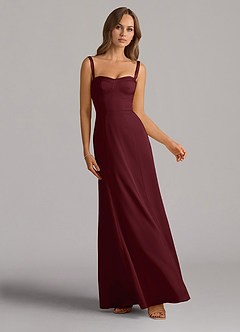 Azazie Amaris Bridesmaid Dresses Cabernet A-Line Corset Stretch Satin Dress image1