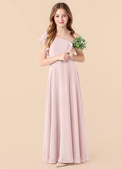 Azazie Arabella Junior Blushing Pink A-Line Ruched Chiffon Dress image3