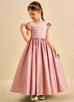 Azazie Toffee Abiti da Ragazza di Fiori Abito Stile Principessa in Raso Opaco Fiocco Rosetta image4